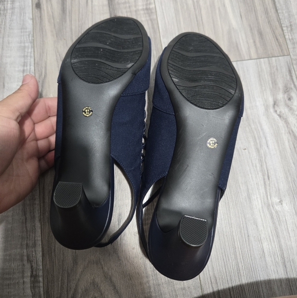 East 5th Womens Neville Round Peep Toe Block Heel Pumps New Sz 10 No Box Blue - Picture 8 of 13